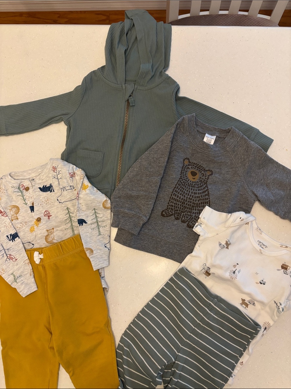 Carters Cozy Baby Hoodie Jacket, Bear Long Sleeve pullover and 2 Outfits